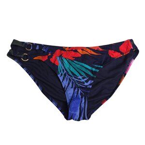 Jessica Simpson Womens L Tropical Bikini Bottoms Gold Ring Accents